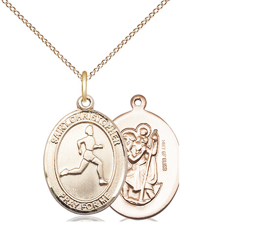 14kt Gold Filled Saint Christopher Track&amp;Field Pendant on a 18 inch Gold Filled Light Curb chain