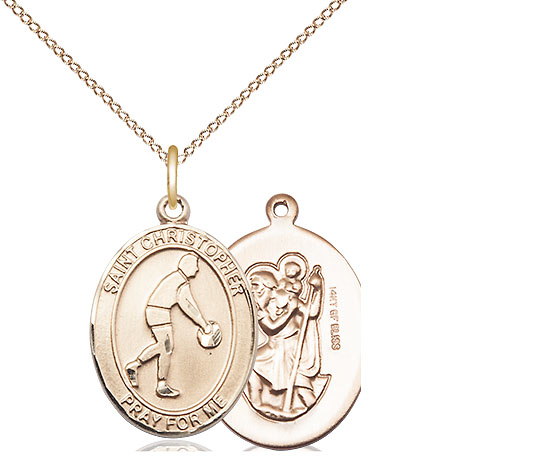 14kt Gold Filled Saint Christopher Basketball Pendant on a 18 inch Gold Filled Light Curb chain