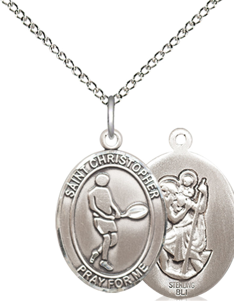 Sterling Silver Saint Christopher Tennis Pendant on a 18 inch Sterling Silver Light Curb chain