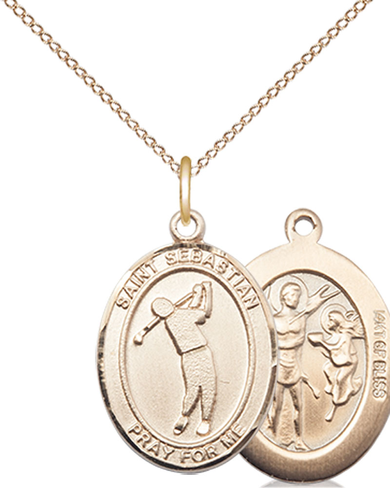 14kt Gold Filled Saint Sebastian Golf Pendant on a 18 inch Gold Filled Light Curb chain