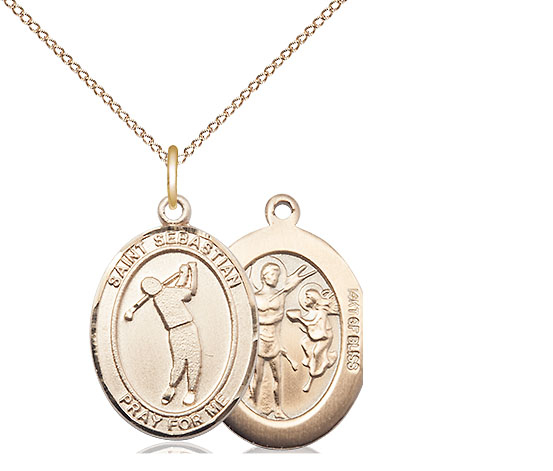 14kt Gold Filled Saint Sebastian Golf Pendant on a 18 inch Gold Filled Light Curb chain