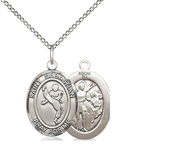 Sterling Silver Saint Sebastian Martial Arts Pendant on a 18 inch Sterling Silver Light Curb chain
