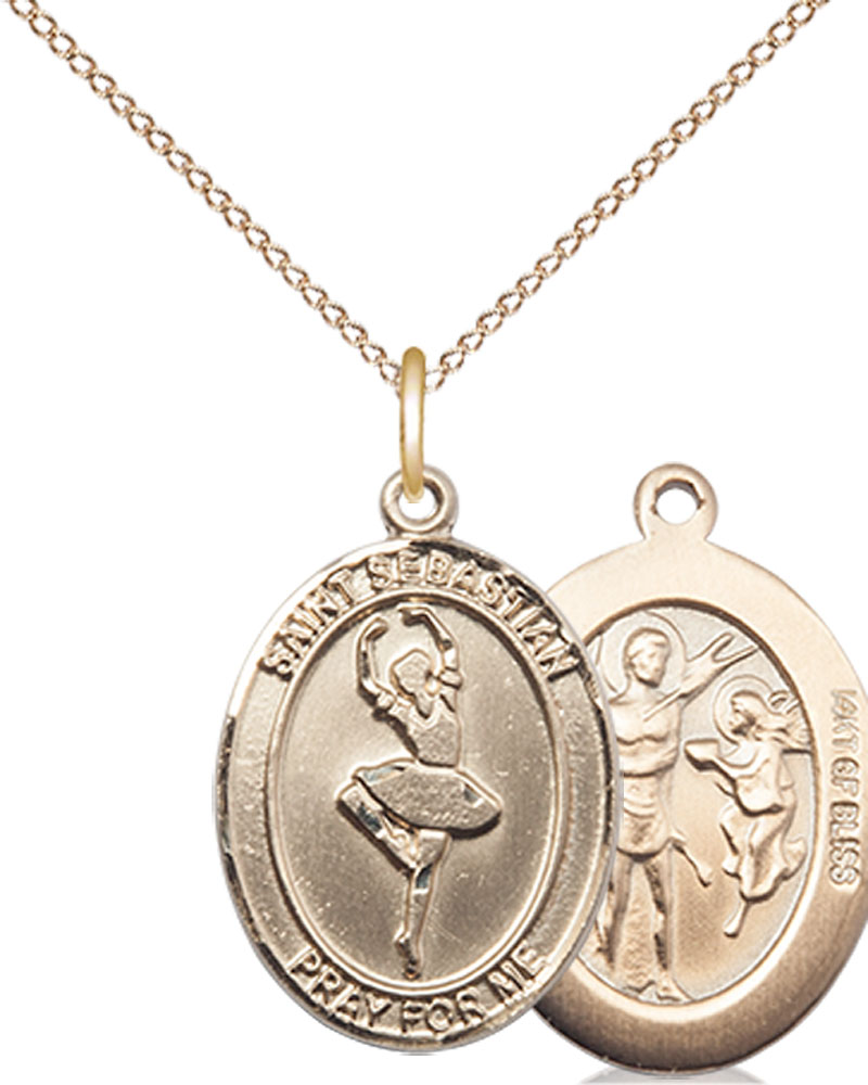 14kt Gold Filled Saint Sebastian Dance Pendant on a 18 inch Gold Filled Light Curb chain