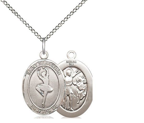 Sterling Silver Saint Sebastian Dance Pendant on a 18 inch Sterling Silver Light Curb chain