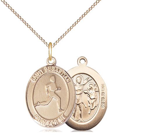 14kt Gold Filled Saint Sebastian Track and Field Pendant on a 18 inch Gold Filled Light Curb chain