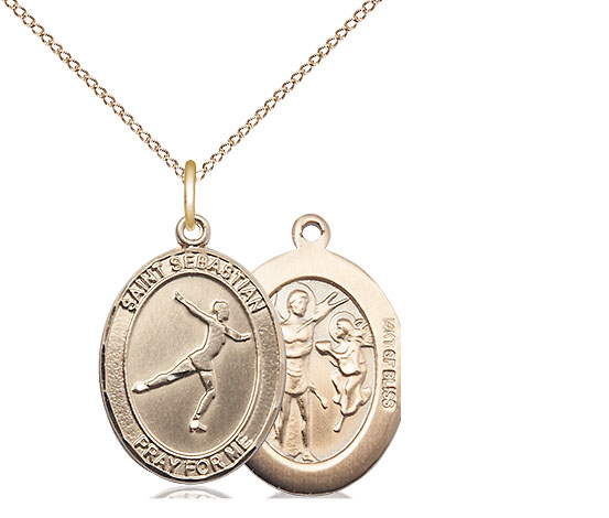 14kt Gold Filled Saint Sebastian Figure Skating Pendant on a 18 inch Gold Filled Light Curb chain