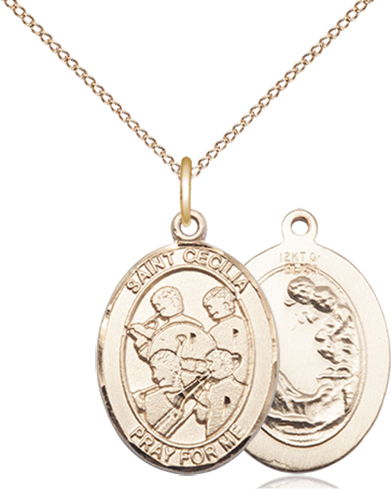 14kt Gold Filled Saint Cecilia Marching Band Pendant on a 18 inch Gold Filled Light Curb chain