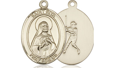 14kt Gold Saint Rita Baseball Medal