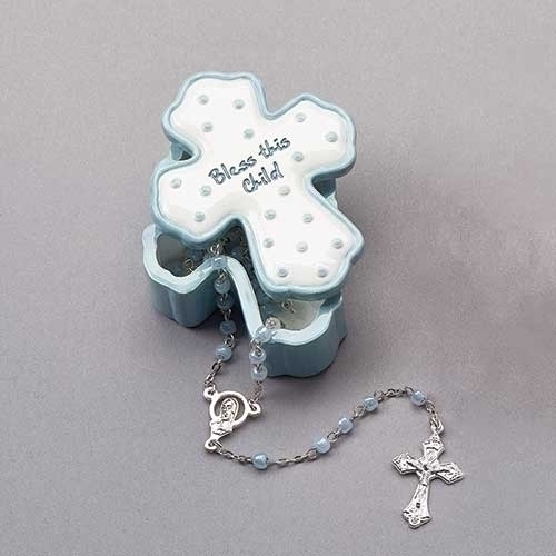 .75&quot;H Bless this Child Blue Box W/Rosary