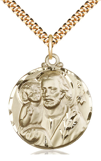 14kt Gold Filled Saint Joseph Pendant on a 24 inch Gold Plate Heavy Curb chain