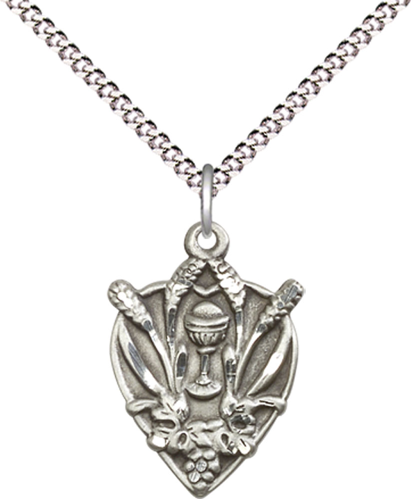 Sterling Silver Communion Pendant on a 18 inch Light Rhodium Light Curb chain