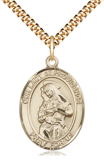 14kt Gold Filled Our Lady of Providence Pendant on a 24 inch Gold Plate Heavy Curb chain