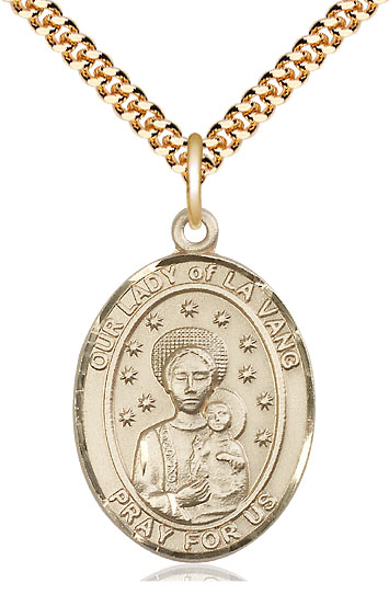 14kt Gold Filled Our Lady of la Vang Pendant on a 24 inch Gold Plate Heavy Curb chain