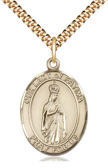 14kt Gold Filled Our Lady of Fatima Pendant on a 24 inch Gold Plate Heavy Curb chain