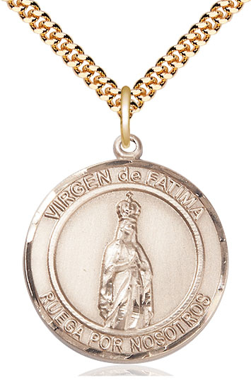 14kt Gold Filled Virgen de Fatima Pendant on a 24 inch Gold Plate Heavy Curb chain