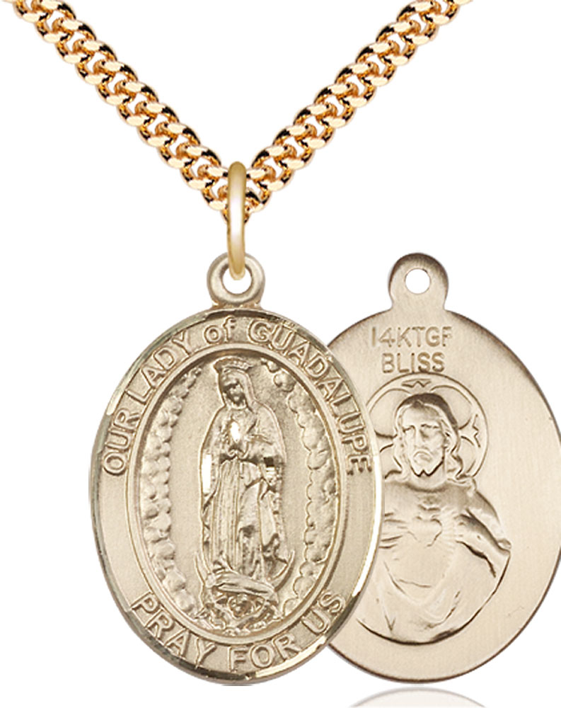 14kt Gold Filled Our Lady of Guadalupe Pendant on a 24 inch Gold Plate Heavy Curb chain