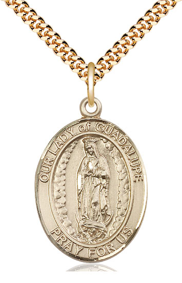 14kt Gold Filled Our Lady of Guadalupe Pendant on a 24 inch Gold Plate Heavy Curb chain