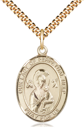 14kt Gold Filled Our Lady of Perpetual Help Pendant on a 24 inch Gold Plate Heavy Curb chain