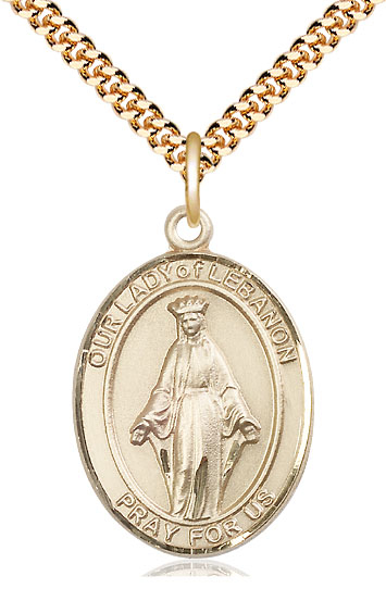 14kt Gold Filled Our Lady of Lebanon Pendant on a 24 inch Gold Plate Heavy Curb chain