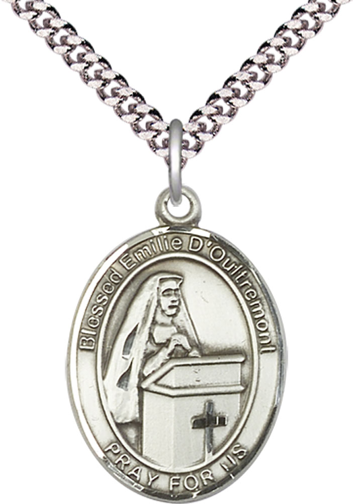 Sterling Silver Blessed Emilee Doultremont Pendant on a 24 inch Light Rhodium Heavy Curb chain