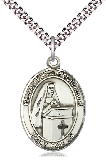 Sterling Silver Blessed Emilee Doultremont Pendant on a 24 inch Light Rhodium Heavy Curb chain