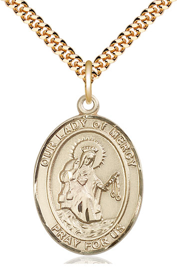 14kt Gold Filled Our Lady of Mercy Pendant on a 24 inch Gold Plate Heavy Curb chain