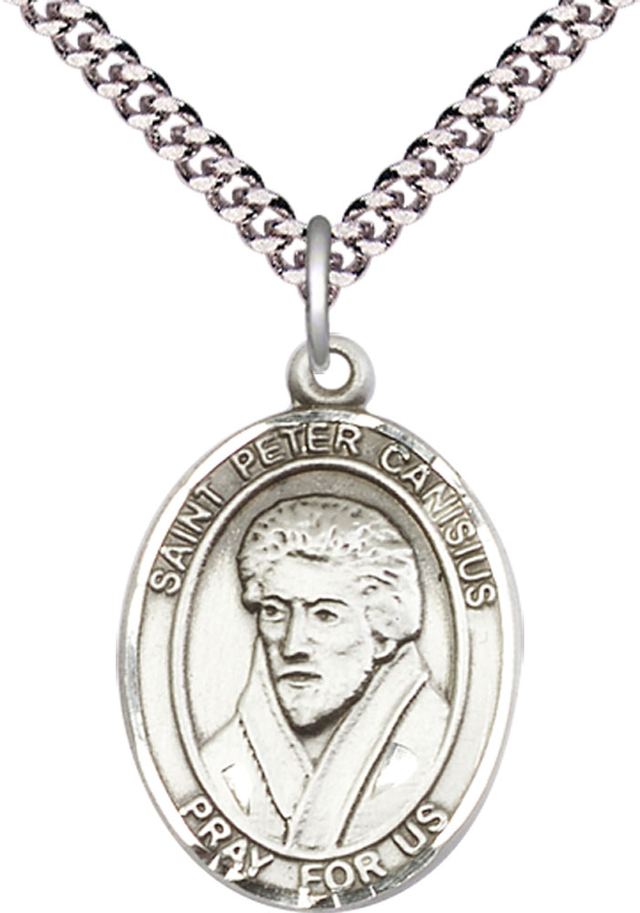 Sterling Silver Saint Peter Canisius Pendant on a 24 inch Light Rhodium Heavy Curb chain