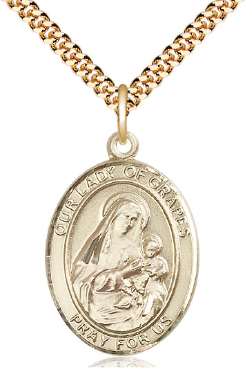 14kt Gold Filled Our Lady of Grapes Pendant on a 24 inch Gold Plate Heavy Curb chain