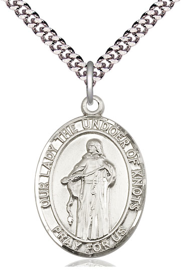 Sterling Silver Our Lady of Knots Pendant on a 24 inch Light Rhodium Heavy Curb chain