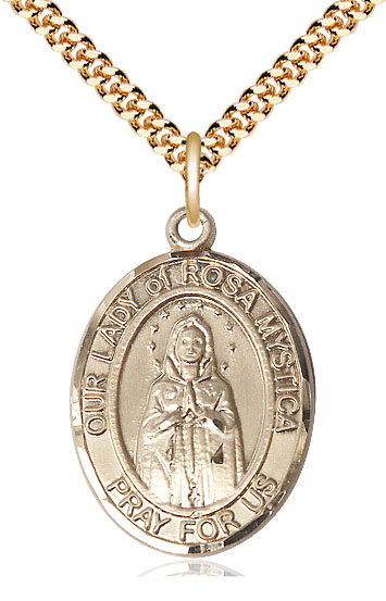 14kt Gold Filled Our Lady of Rosa Mystica Pendant on a 24 inch Gold Plate Heavy Curb chain