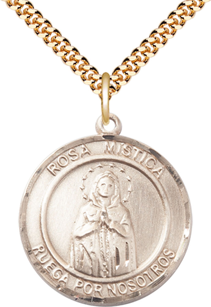 14kt Gold Filled Our Lady Rosa Mystica Pendant on a 24 inch Gold Plate Heavy Curb chain