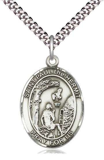 Sterling Silver Paul the Hermit Pendant on a 24 inch Light Rhodium Heavy Curb chain