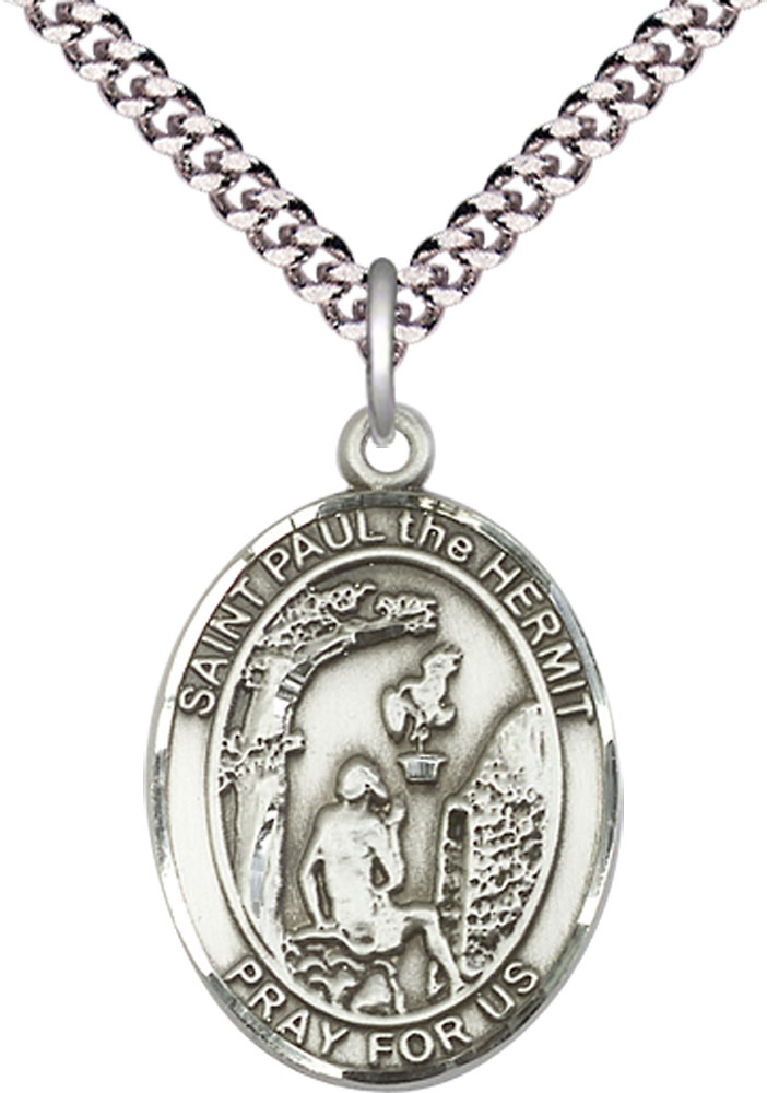 Sterling Silver Paul the Hermit Pendant on a 24 inch Light Rhodium Heavy Curb chain