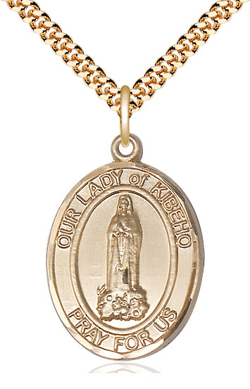 14kt Gold Filled Our Lady of Kibeho Pendant on a 24 inch Gold Plate Heavy Curb chain