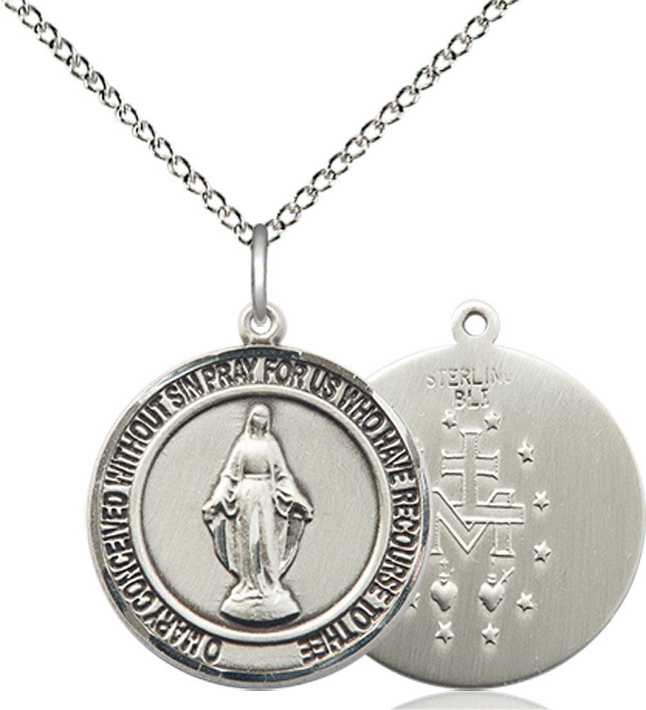 Sterling Silver Miraculous Pendant on a 18 inch Sterling Silver Light Curb chain