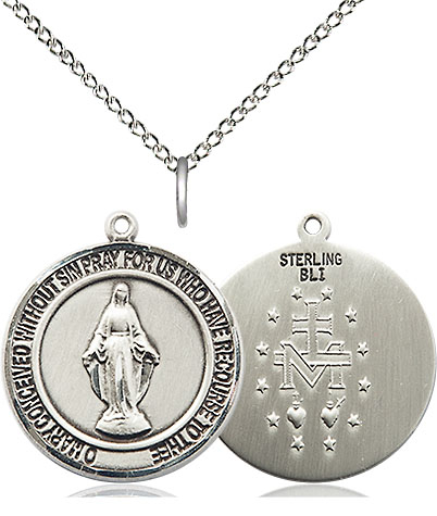 Sterling Silver Miraculous Pendant on a 18 inch Sterling Silver Light Curb chain