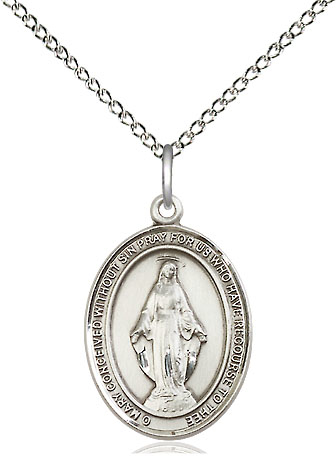 Sterling Silver Miraculous Pendant on a 18 inch Sterling Silver Light Curb chain