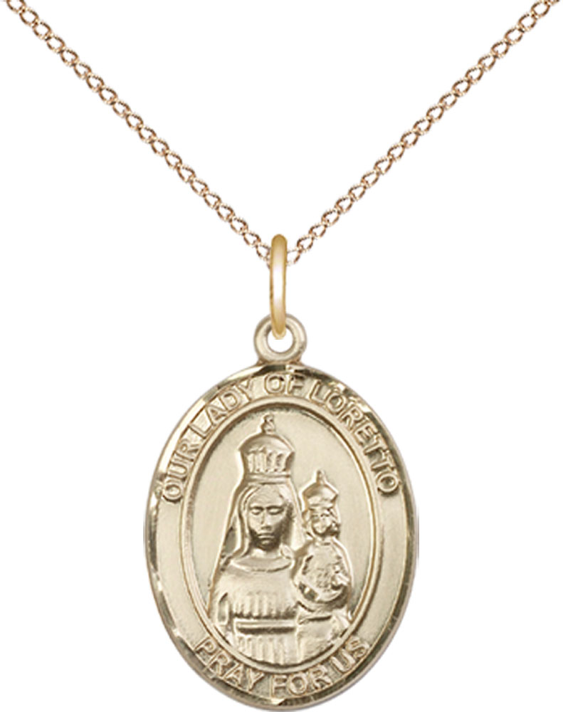 14kt Gold Filled Our Lady of Loretto Pendant on a 18 inch Gold Filled Light Curb chain