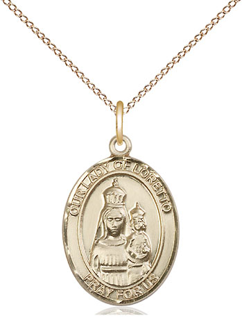 14kt Gold Filled Our Lady of Loretto Pendant on a 18 inch Gold Filled Light Curb chain