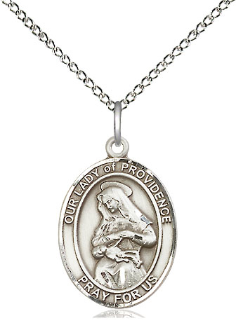 Sterling Silver Our Lady of Providence Pendant on a 18 inch Sterling Silver Light Curb chain