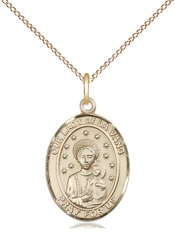 14kt Gold Filled Our Lady of la Vang Pendant on a 18 inch Gold Filled Light Curb chain