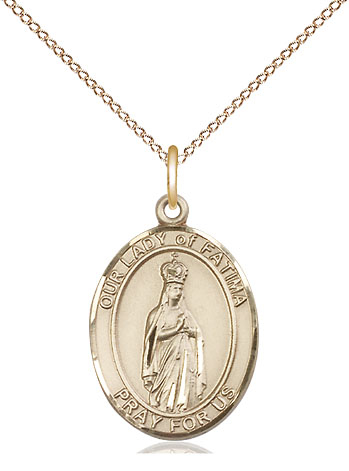 14kt Gold Filled Our Lady of Fatima Pendant on a 18 inch Gold Filled Light Curb chain