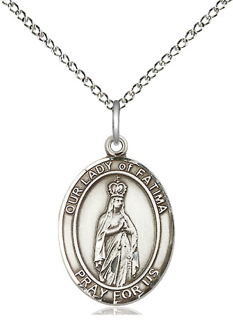 Sterling Silver Our Lady of Fatima Pendant on a 18 inch Sterling Silver Light Curb chain