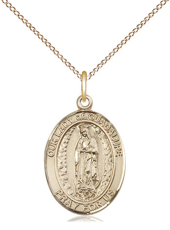 14kt Gold Filled Our Lady of Guadalupe Pendant on a 18 inch Gold Filled Light Curb chain