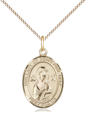 14kt Gold Filled Our Lady of Perpetual Help Pendant on a 18 inch Gold Filled Light Curb chain