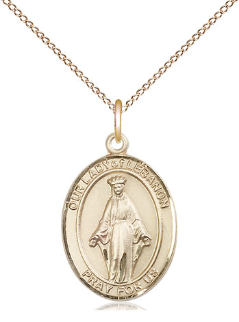 14kt Gold Filled Our Lady of Lebanon Pendant on a 18 inch Gold Filled Light Curb chain