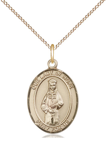 14kt Gold Filled Our Lady of Hope Pendant on a 18 inch Gold Filled Light Curb chain