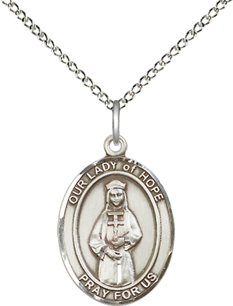 Sterling Silver Our Lady of Hope Pendant on a 18 inch Sterling Silver Light Curb chain