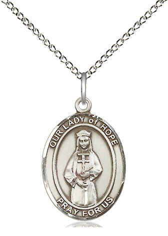 Sterling Silver Our Lady of Hope Pendant on a 18 inch Sterling Silver Light Curb chain