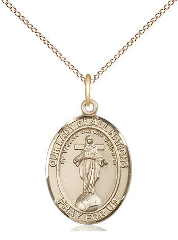 14kt Gold Filled Our Lady of All Nations Pendant on a 18 inch Gold Filled Light Curb chain